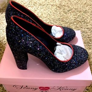 Penny Loves Kenny Black with Red trim glitter heels Size 8